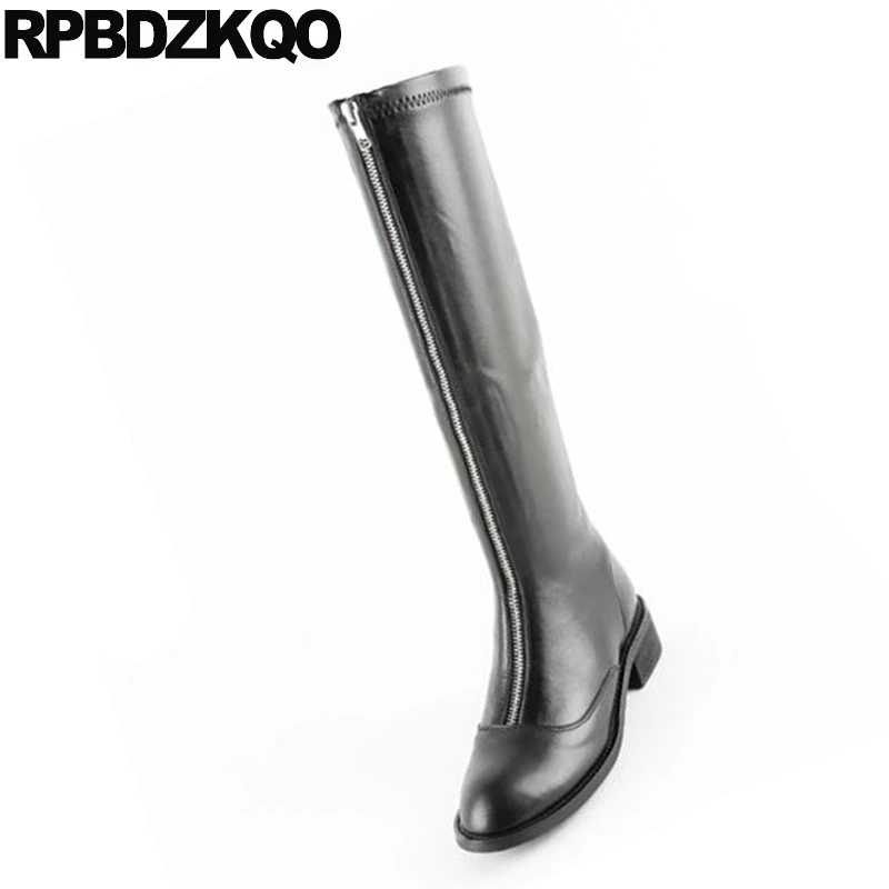 block long boots over the knee casual tall chinese chunky black front zipper luxury brand shoes women stretch round toe high new