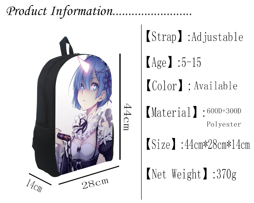 Рюкзак Re: Zero Hajimeru Isekai Seikatsu для девочек-подростков, Сумка с аниме Rem, детские школьные сумки, детские рюкзаки mochila