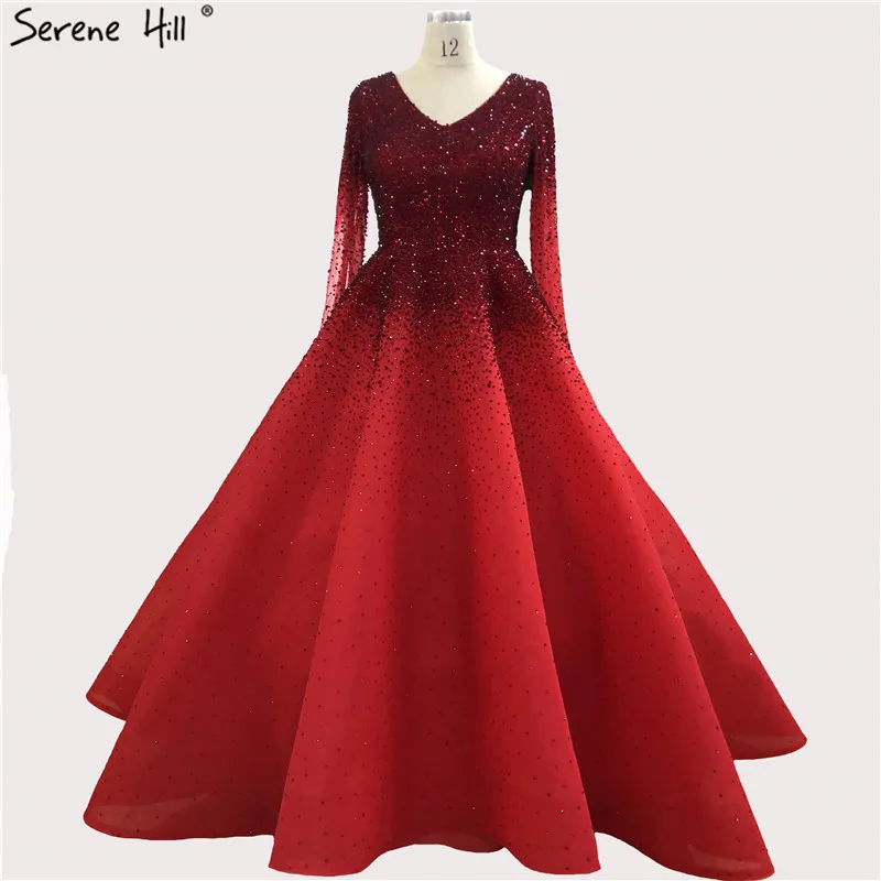 Dubai V-Neck High-end Sexy Prom Dresses 2020 Long Sleeve Crystal Luxury Gowns Design Serene Hill DLA70272 | Свадьбы и торжества