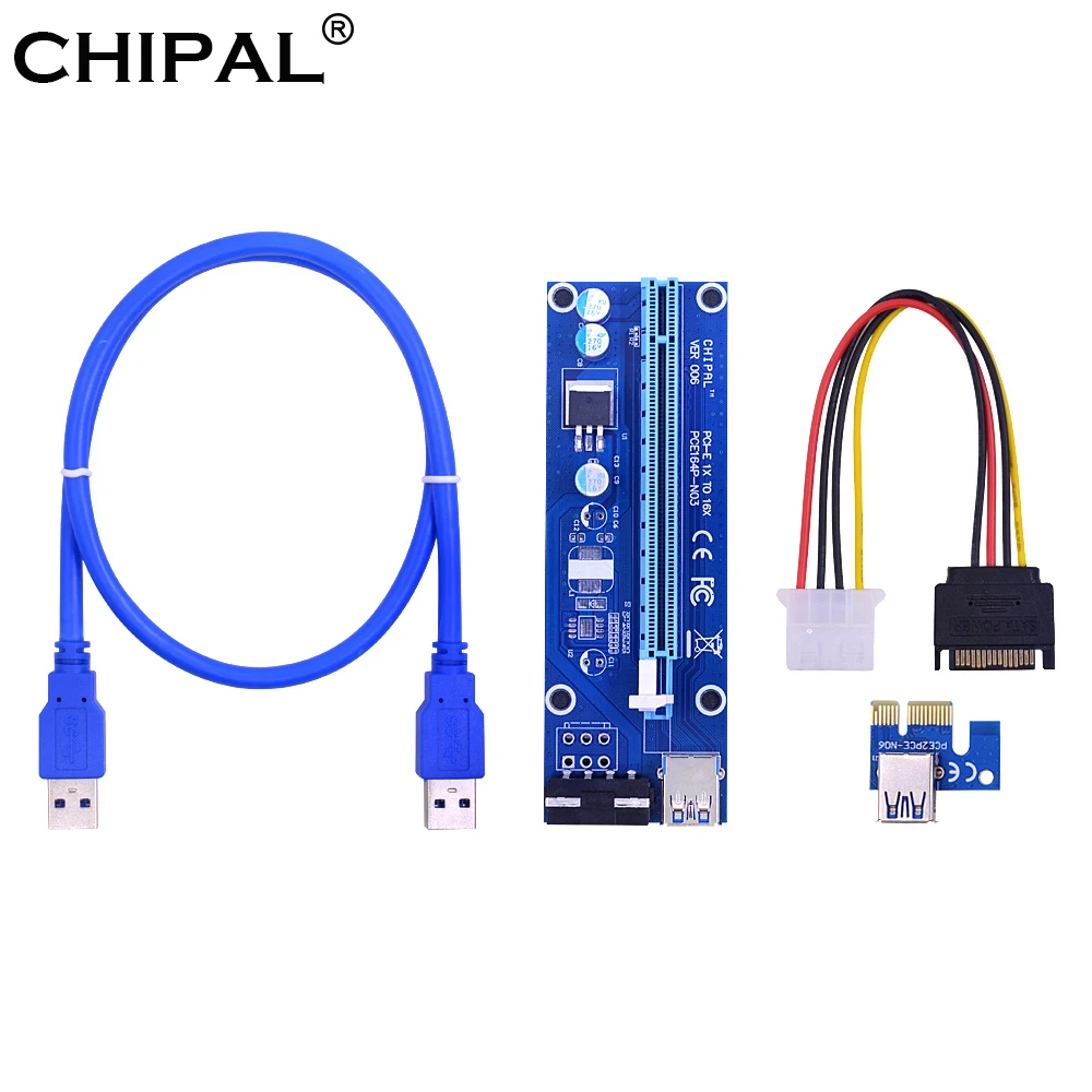 Mejor Compra CHIPAL VER006-Tarjeta elevadora Express PCI de 60CM, extensor de 1x a 16X, Cable USB 3,0 de 30CM y 100CM, Cable de alimentación SATA para minero de Bitcoin BTC YDwpeanzKy5