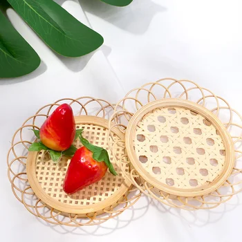 

Rattan Placemat Cup Holder Vintage Drink Coasters Floret Shape Tea Pot Placemats Home Dining Table Decor 2Pcs