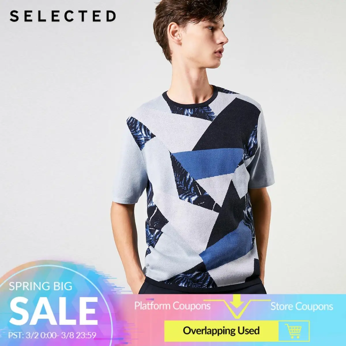 Мужской свитер из 100% хлопка разных цветов с геометрическим узором и короткими