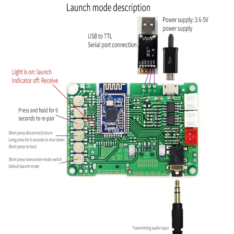 Bluetooth 5 0 Transmitter Receiver Module BK3266 Audio Stereo Amplifier Board AUX Audio Input DC 3 6 5V