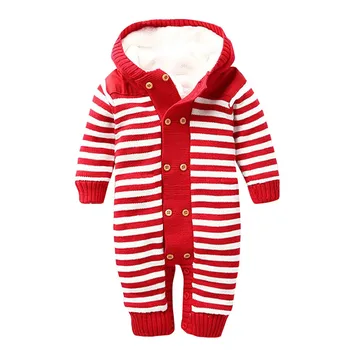 

Newborn Toddler Baby Boys Girls Hooded Romper Jumpsuit Thickened Knitting Outfit
