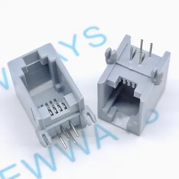 

10PCS/Lot RJ11 Socket Telephone 90 Degrees 4Pin Crystal Female 4p4c Socket