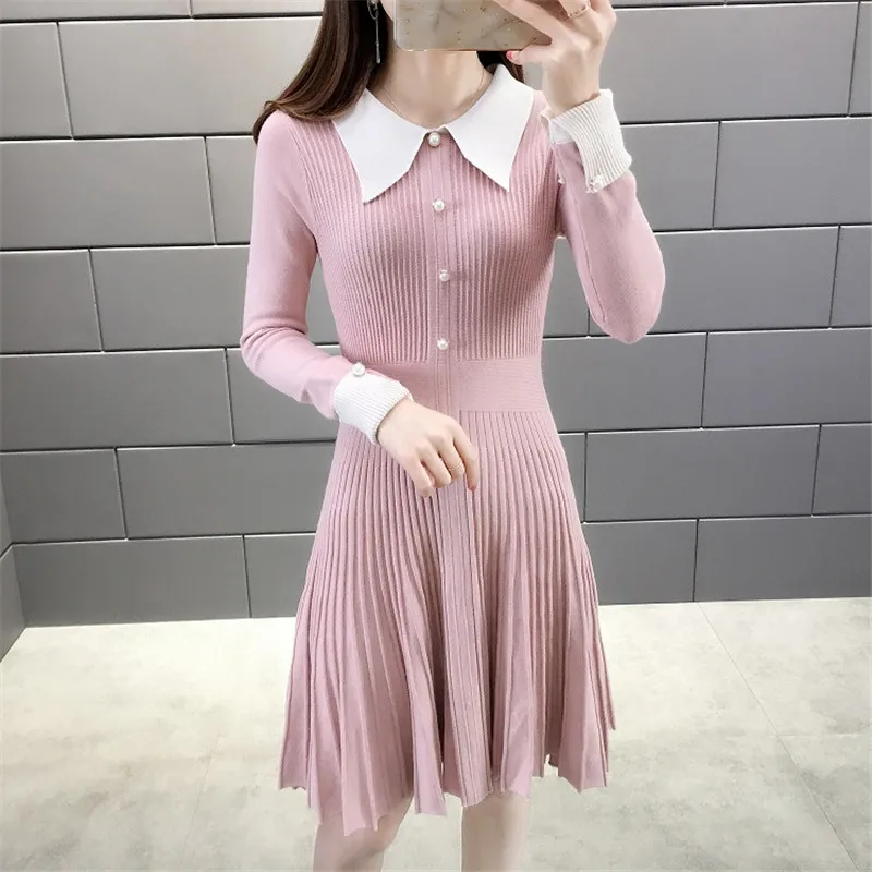 Осеннее Новое модное трикотажное платье-свитер женские эластичные платья с