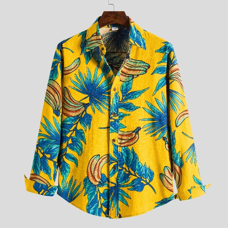 

Men Casual Shirts Fashion Long Sleeve Brand Printed Button-Up Formal Business Polka Dot Floral Men Floral Shirt M-5XL