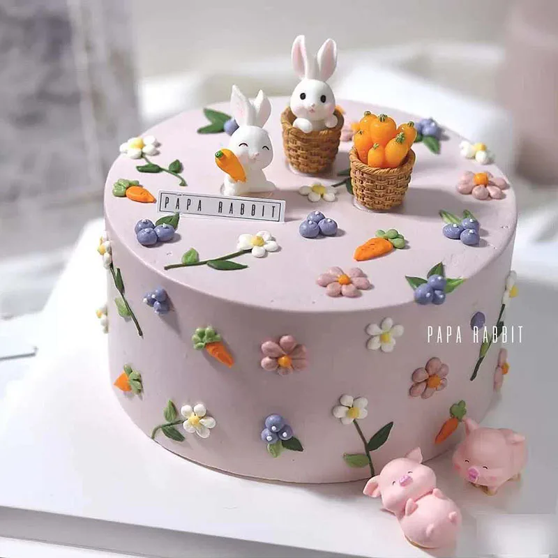  Decoración de Pastel de conejo de resina de feliz cumpleaños, decoración de fiesta de Baby Shower, suministros para hornear, regalos de amor