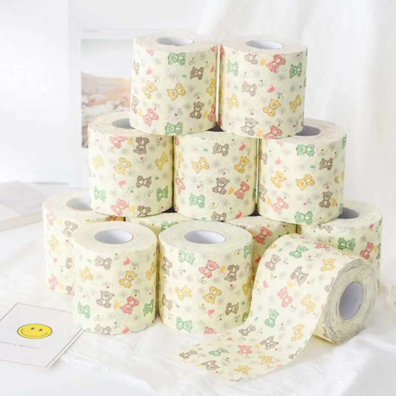 

12pcs Cartoon Bear Pattern Home Bath Toilet Roll Paper Wood Pulp 3 Layers Tissue 50JF