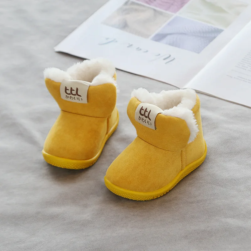 Зимние детские ботинки; обувь для маленьких девочек и мальчиков; зимние ботинки; модная теплая обувь с плюшевой подкладкой; детские ботинки для малыша