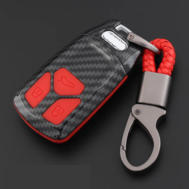 ABS-Carbon-Fiber-Shell-Silicone-Cover-Remote-Key-Holder-Fob-Case-KeyChain-For-Audi-A4-A5 (1)