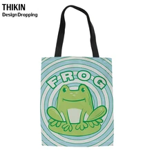 THIKIN, милая лягушка, женские вместительные сумки для покупок, крутой рисунок свиньи, для девушек, холщовые сумки, хлопок, лен, женские сумки для ежедневного использования