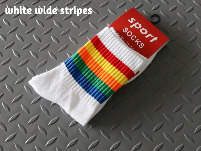 Мужские носки для бега, баскетбола, мужские носки для велоспорта, эластичные спортивные носки, хлопковые плотные носки для геев, радуга, гей-Прайд - Цвет: White Wide Stripe