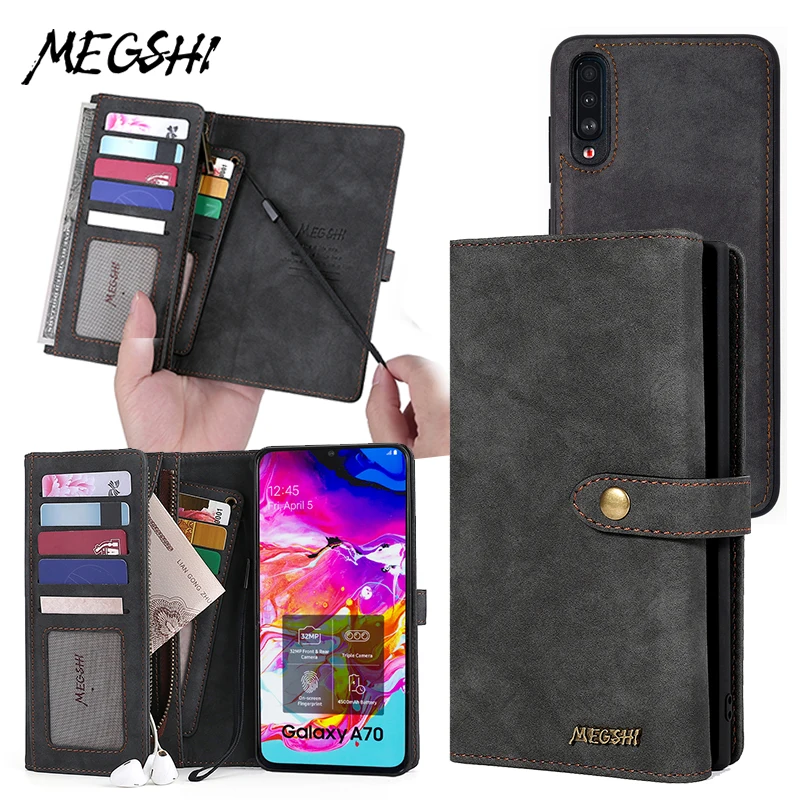 

Megshi Brieftasche for Samsung A70 A50 A40 Zipper Fall Rand Flip Abdeckung for amsung Galaxy S8 S9 S10e Telefon Abdeckung Tasche