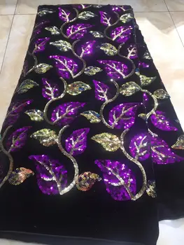 

leaves pattern design african sequinsvelvet lace fabric good quality velvet for nigerian party dress YAYUEDE161