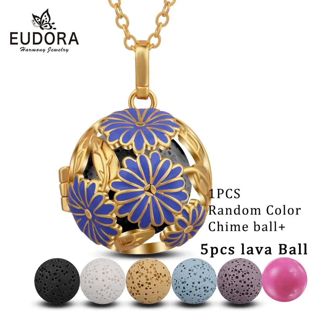 add 1pcs Chime ball Eudora золотой 18 мм Василек открытый медальон эфирное масло ожерелье с кулоном-диффузором Арома диффузор ожерелье с лавой рок K143G18 - Окраска металла: add 1pcs Chime ball