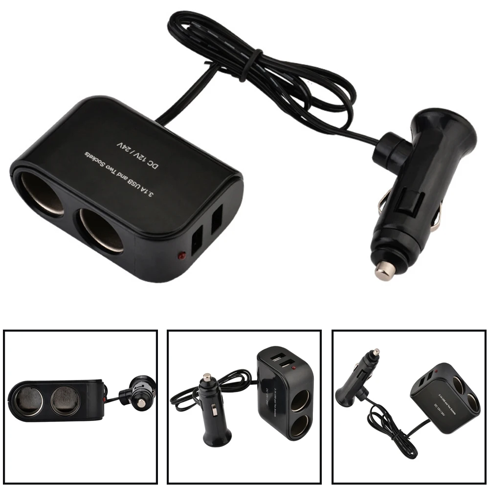 

12V/24V 2 Way Car Ignition Lighter LED Light Switch Universal Auto Socket Splitter Charger 3.1A USB Inductive Petrol Engine
