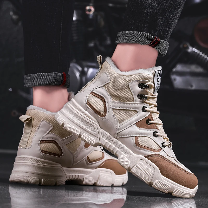 Для мужчин ботинки martin размера плюс с плюшем и высоким берцем Теплые зимние ботинки на меху удобные Повседневное износостойкий работает сапоги; Прямая поставка; KLYWOO