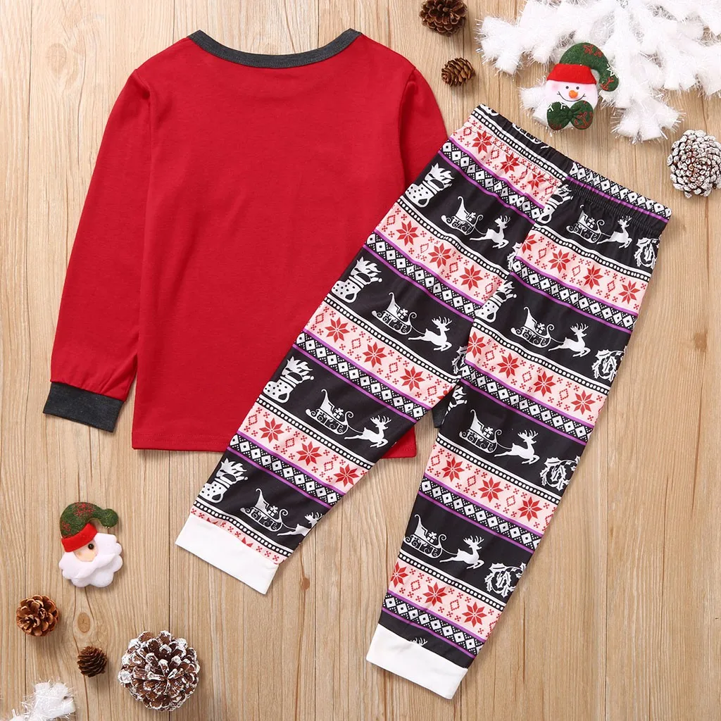 ARLONEET/Рождественские одинаковые комплекты для семьи, топ с принтом оленя+ штаны в клетку Рождественская, новогодняя, семейная одежда с Сантой, Пижамный костюм CO07
