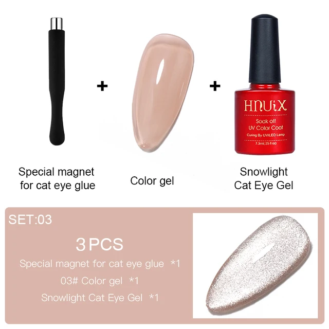 HNUIX 7.3ml 3D UV Clear Gel Dip Nail Art Gel Varnish Manicure Universal Wide New Color Phototherapy Cat Eye Gel Nail Polish SET03