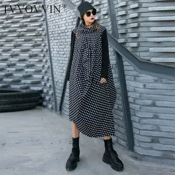 

Loose Irregular Patchwork Dot Pleated Dress Plus Size False Two Pieces Women Clothes 2020 Fashion Turtleneck Dresses ZLL4711