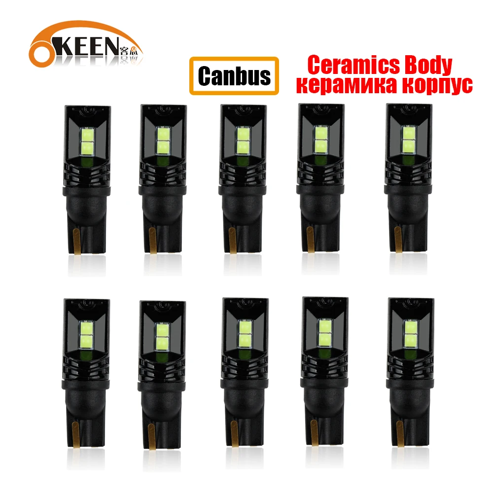 

10pcs Canbus Error Free T10 Ceramics Leb Bulb W5W 164 198 Light Car Interior Dome Light 3030 Chips Trunk Lamp Parking Lights12V
