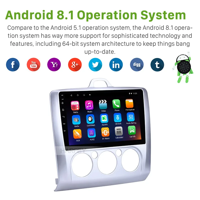 Flash Deal Harfey Car Radio 9 inch Autostereo GPS Android 8.1 USB Multimedia Player For 2007-2010 ford focus EXI MT 2 3 Mk2/Mk3 Auto Audio 1