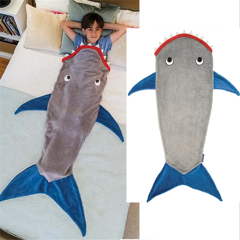UK Shark Tail Fleece Sofa Beach Blanket Adults Kids Sleeping Bag Jaws 