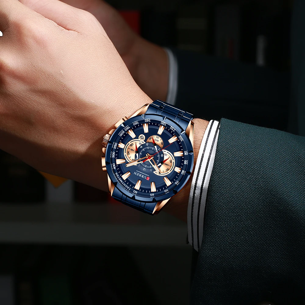 CURREN designer overlaps three dial design men's wristwatch, sports fashion high-end watch, waterproof quartz men's watch