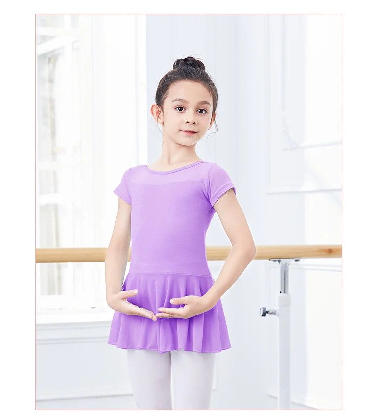 Kinder Mädchen Ballett Kleid Gymnastik Trikots Mesh Splice Kurzarm Ballett Trikots Dance Kostüme Weiche Ballett Tanz Body – Detail 6