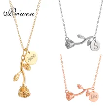 

Rose Flower Statement Pendant Necklace Personalized Custom Name Date Letters Stainless Steel For Women Choker Jewelry Gift Kolye