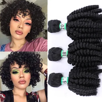 

Natifah Bouncy Curly Hair Bundles Synthetic Hair Extension 16 18 20Inch Curly Hair Weaving Black Brown for Woman