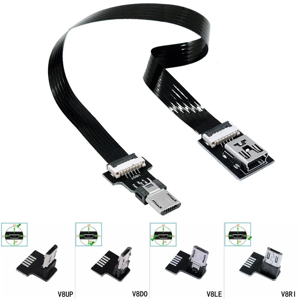 

FPC 5CM-100CM Converter Data Cable 90 Degree Micro USB Male To Mini USB Female Adapter Converter Data Cable Line