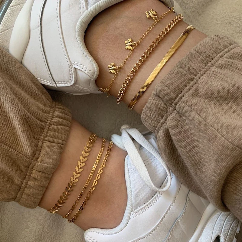 New Boho Butterfly Anklets For Women Men Summer Vintage Gold Color Chain Ankle Bracelet Foot Jewelry New Boho Butterfly Anklets For Women Men Summer Vintage Gold Color Chain Ankle Bracelet Foot Jewelry