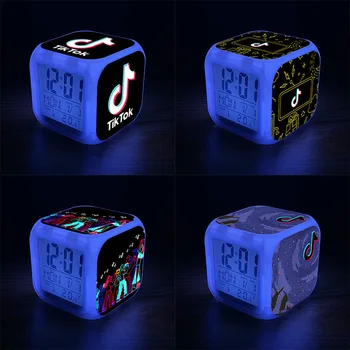 

TikToker Colorful Alarm Clock Children's Luminous Electronic Clock Bedside LED Night Light Color Changing Square Clock