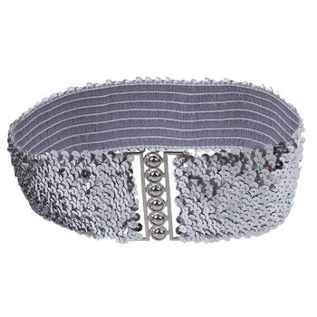 

Silver New Lady Fashion Sequins Elastic Stretch Shinning Waist Band Casual Belt