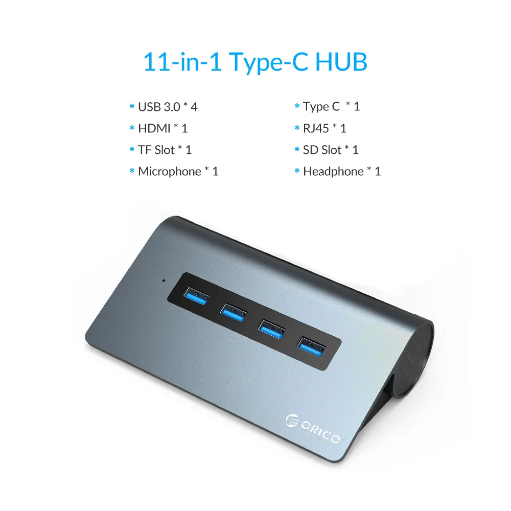 ORICO type-C концентратор USB C к мульти HDMI USB3.0 PD 60 Вт зарядка RJ45 кардридер аудио OTG адаптер док-станция для MacBook Pro Аксессуары - Цвет: USB Type-C HUB