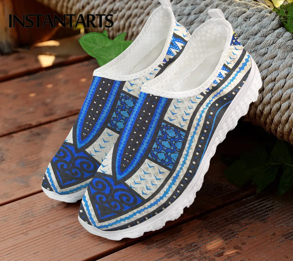 INSTANTARTS African Pattern Women Sneakers Flats Comfortable Slip On Vulcanized Shoes Air Mesh Water Shoes Women Zapatos Mujer 