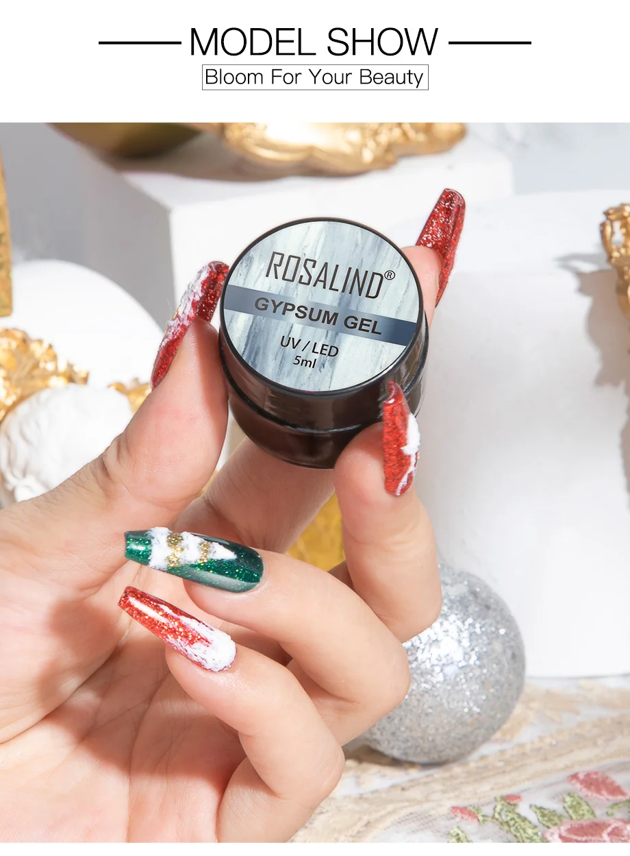 Description Picture 4 of itemROSALIND 5ML White Gypsum Gel Polish Create Unique Styles Easily All For Manicure DIY Nail Art Design 3D Gel No Need TOP