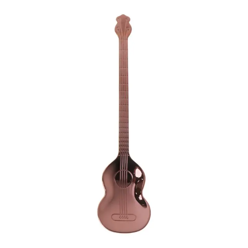 Rose Gold Нержавеющая сталь мультфильм гитара ложка творческий Молоко Кофе Мороженое Конфеты чайная ложка столовые приборы питьевой инструменты 72XF - Цвет: Rose Gold
