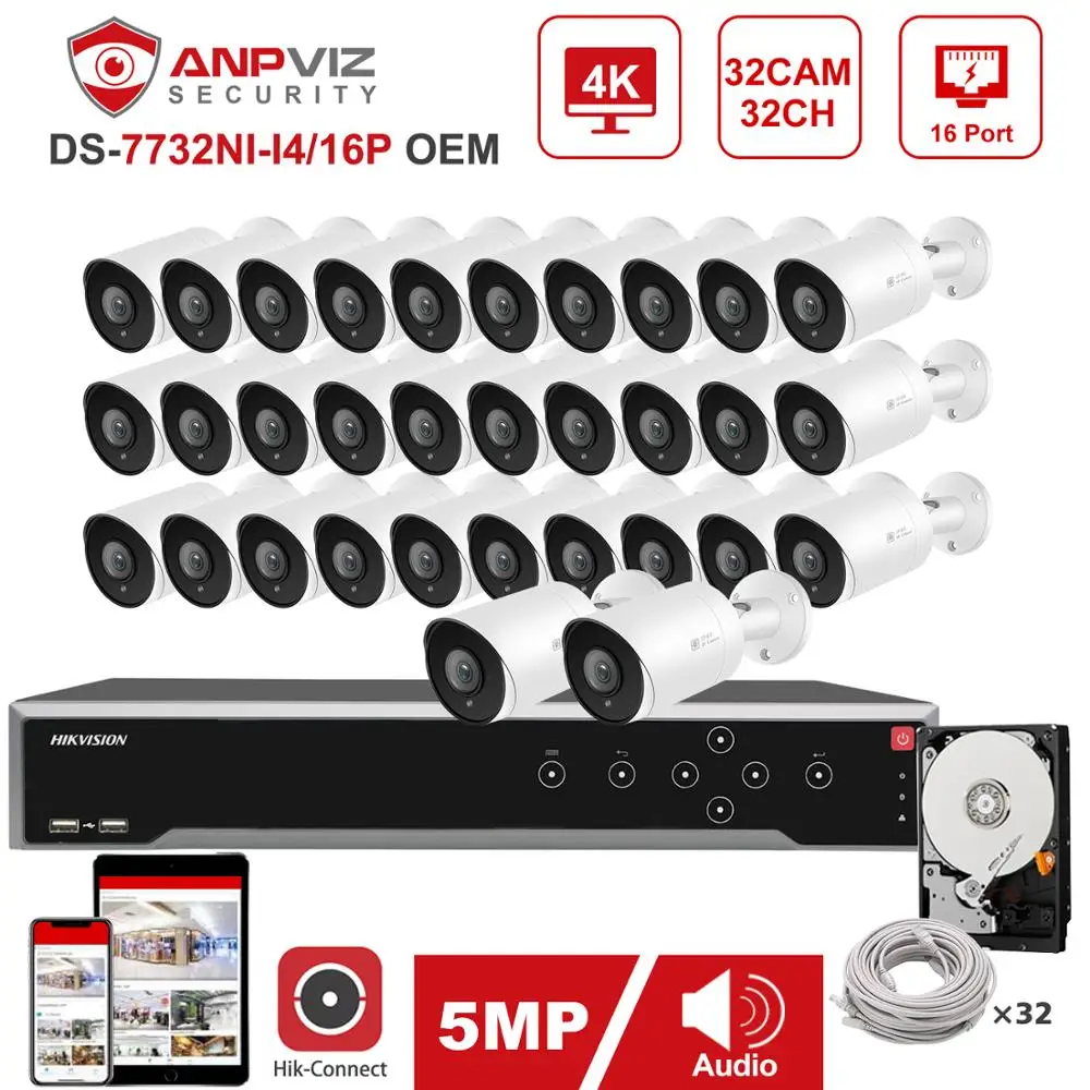Камера видеонаблюдения Hikvision OEM 32 канала 4K NVR 16/20/32 шт. 5 Мп встроенная аудиосвязь |