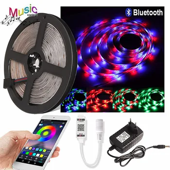 

IR/Bluetooth/Music Controller LED Strip Light with Plug SMD 2835 5M RGB Tape Ribbon diode Led Strips Light Flexible Stripe Lamp