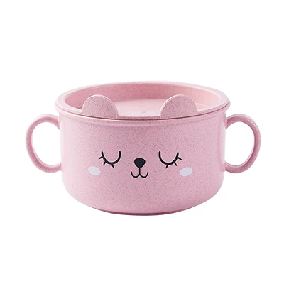 Pink Семейная столовая Посуда Миски Для Риса ручка пшеничной соломы защита ушей от горячего тиснения детская рисовая чаша - Цвет: Pink