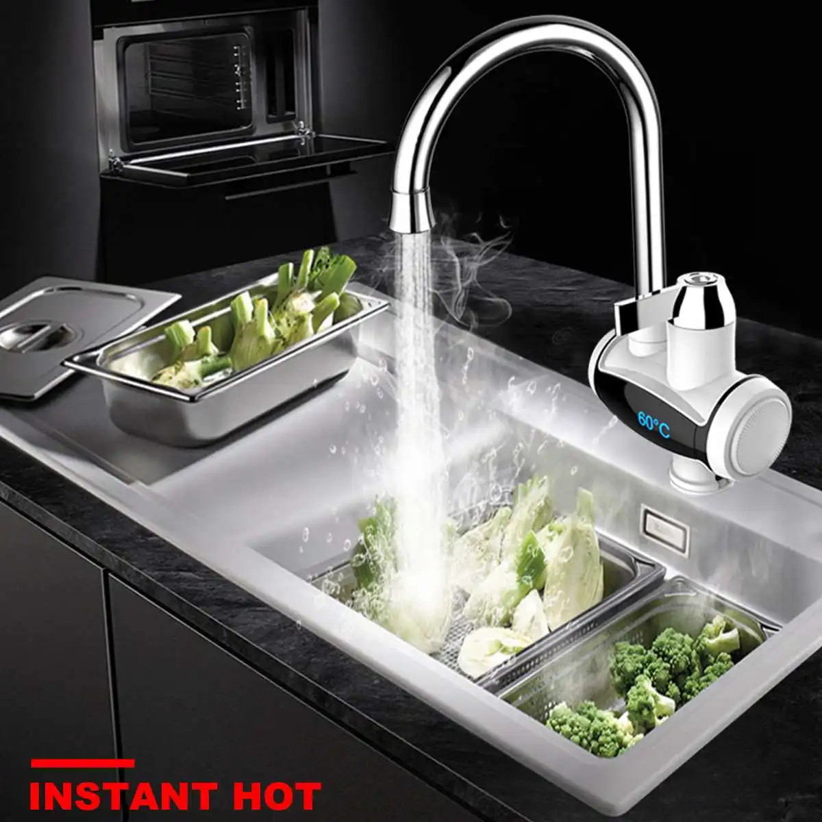 Мгновенный Tankless Электрический кран с проточным водонагревателем Кухня 360 ° вращающийся нагревательный кран водонагреватель с светодиодный Температура Дисплей