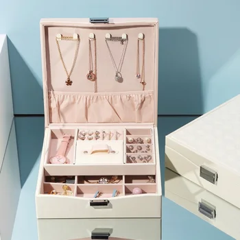 

PU Leather Double Jewelry Storage Box Put Ring Necklace Earrings Storage Box Can Glasses Watch Display Box Jewelry Organizer.