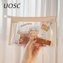 UOSC Sand torby kosmetyczne dziewczyna przezroczyste torby do przechowywania PVC duża pojemność papierowe torby Cute cartoon przechowywanie rozmaitości torby tanie tanio CN (pochodzenie) W stylu rysunkowym 12 5cm 20CM zipper moda SC-315