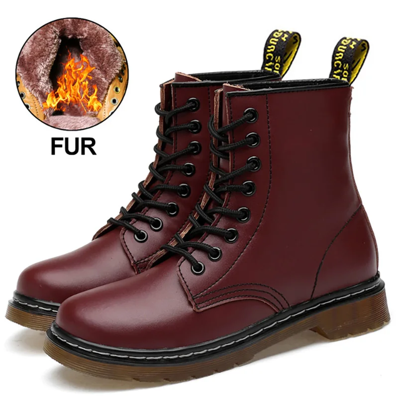 W2460-Wine Red fur Женские ботинки на шнуровке зимняя обувь женские ботинки до середины икры мотоботы из натуральной кожи на шнуровке размера плюс, женская обувь - Цвет: W2460-Wine Red fur