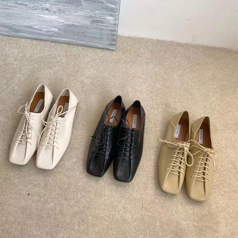 Bailamos Women Flats Lace Up Ladies Square Toe Flat Heel Sandals Spring Loafers Shoes Casual Oxford Shoes Female Flats Sli women shoes casual shoes women flats