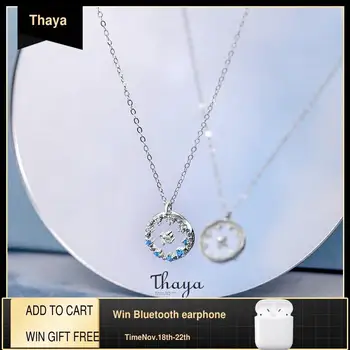 

Thaya Silver 925 Bohemia Chain Link Pendant Necklaces Original Design Transparent Blue Necklace for Women Fine Jewelry Gift