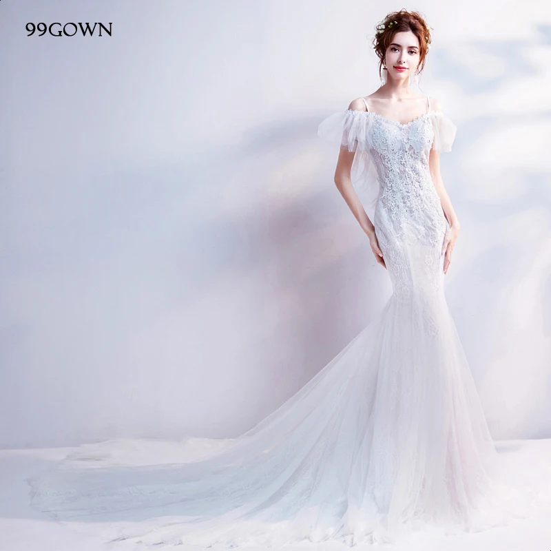 99GOWN платье для свадебной церемонии для женщин Элегантное длинное свадебное платье со шлейфом Свадебное платье с вышивкой и рюшами